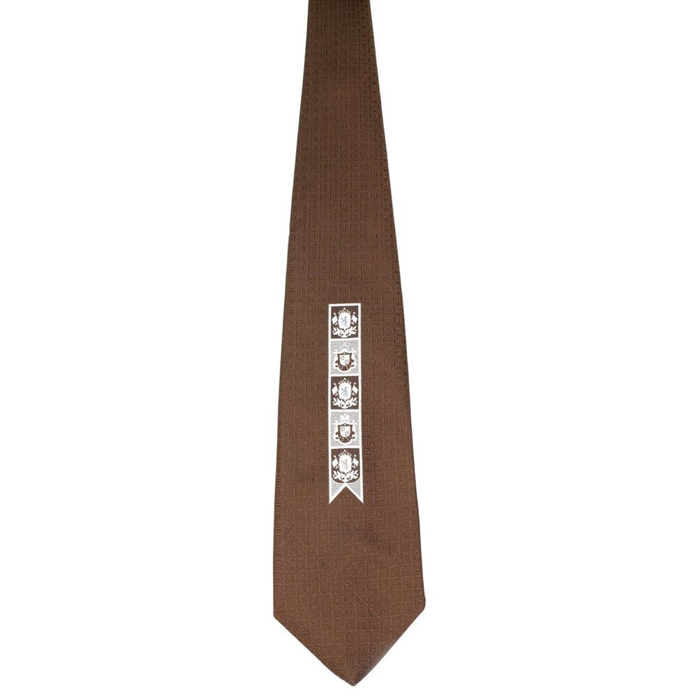 Vintage 60s Resilio Brown Heraldic Geometric Wide Necktie 4.25”